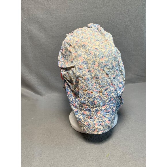 Vintage Womens Floral Bonnet with Red Trim & Ruffles - Picture 11 of 15